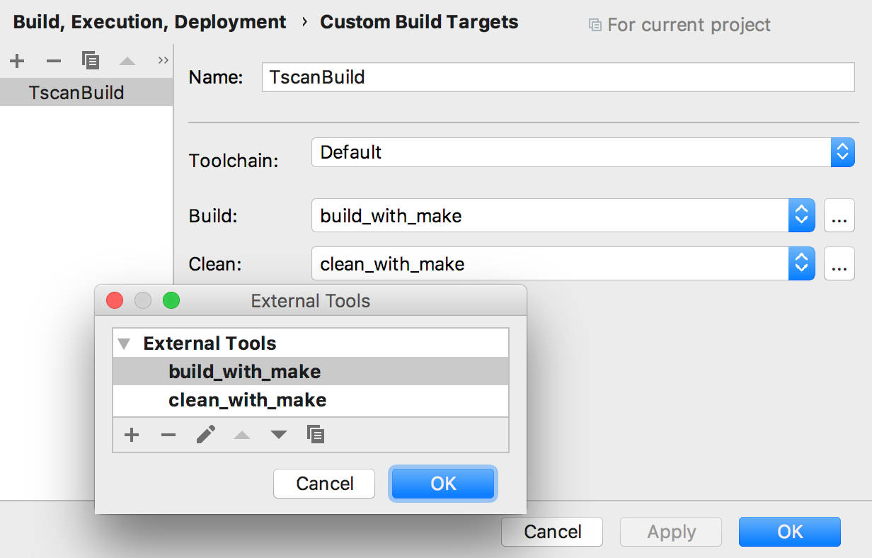 Add configuration CLION как. @Echo building target: $&.