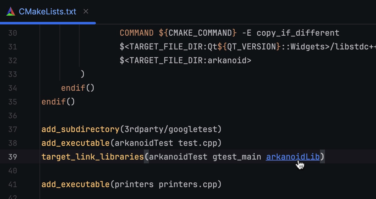 Navigation to target definitions