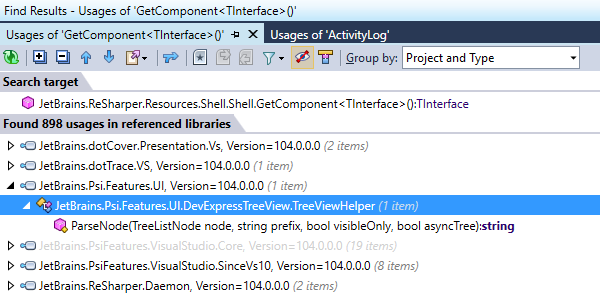 Find Resultsは検出したすべてのシンボル使用箇所をリストします