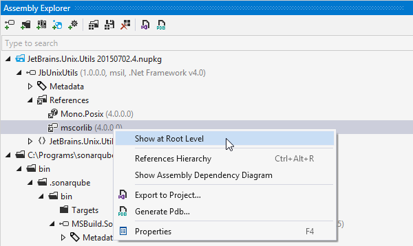 dotPeek facilite la navigation dans les dossiers, les archives et les packages NuGet