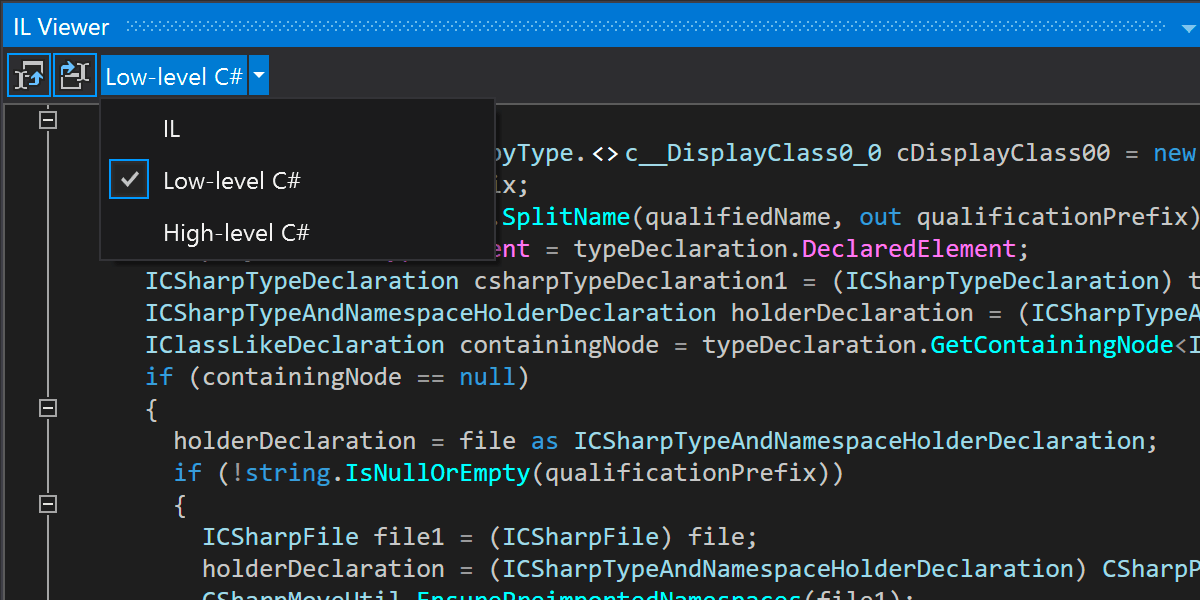 Code C# de haut et bas niveau dans IL Viewer