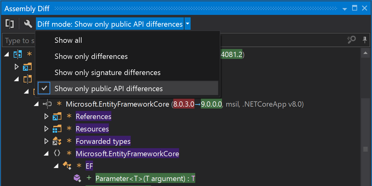 A new dedicated Assembly Diff tool window