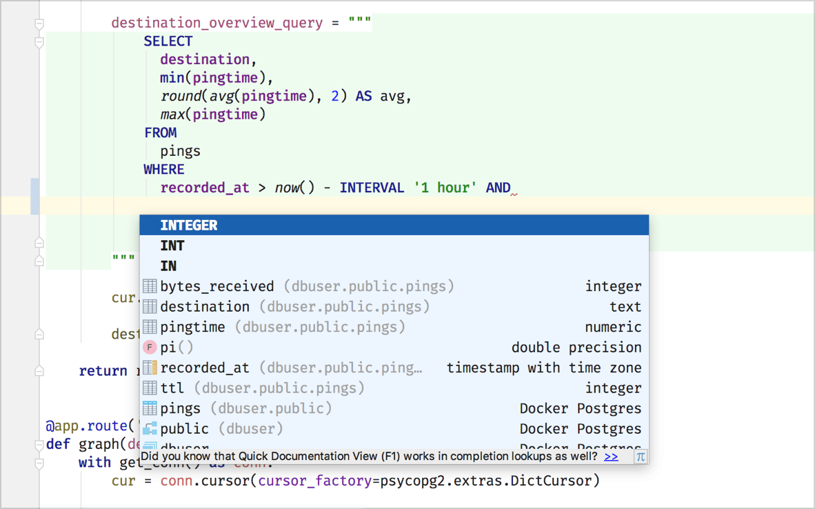 Database Features in Your IDE