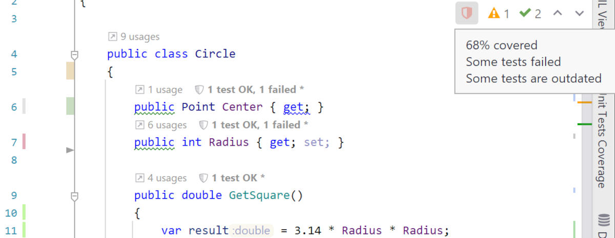 Visualização rápida de resultados de cobertura no JetBrains Rider