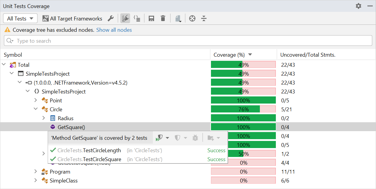 Упрощенная навигация к тестам в JetBrains Rider