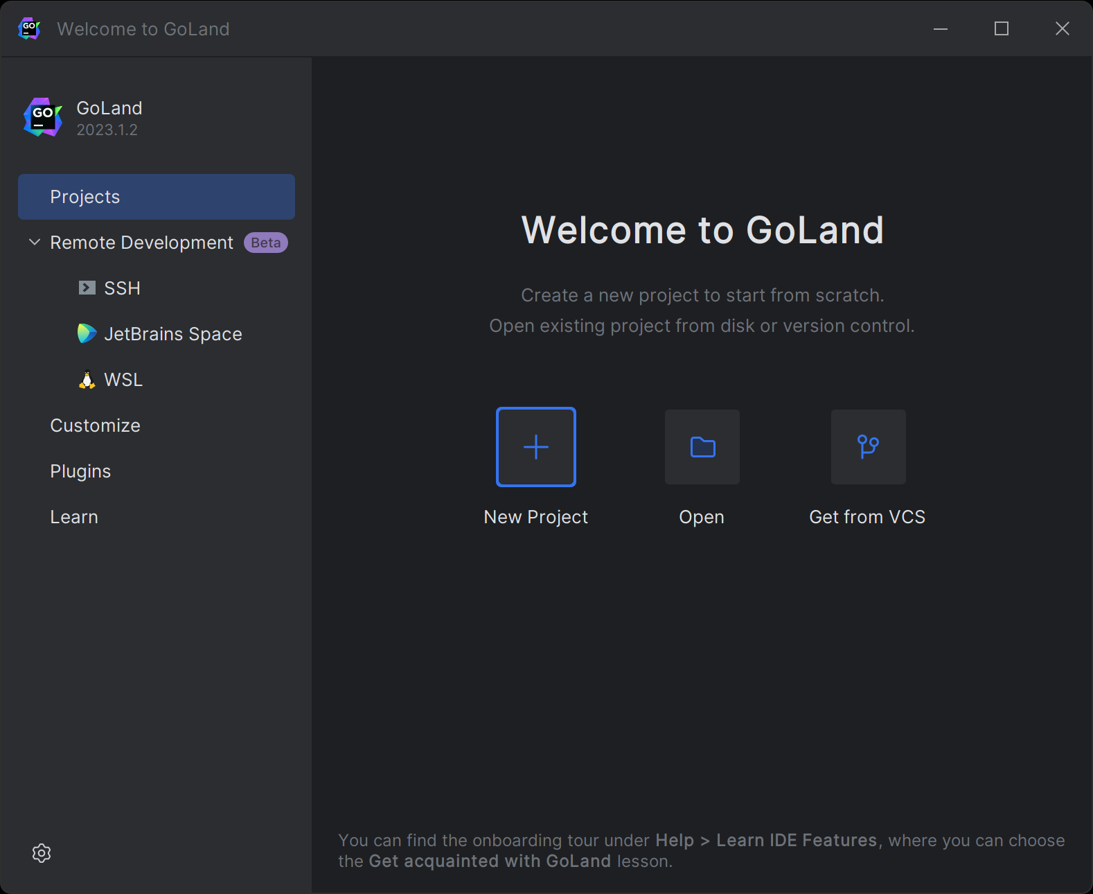 Creating a new GoLand project