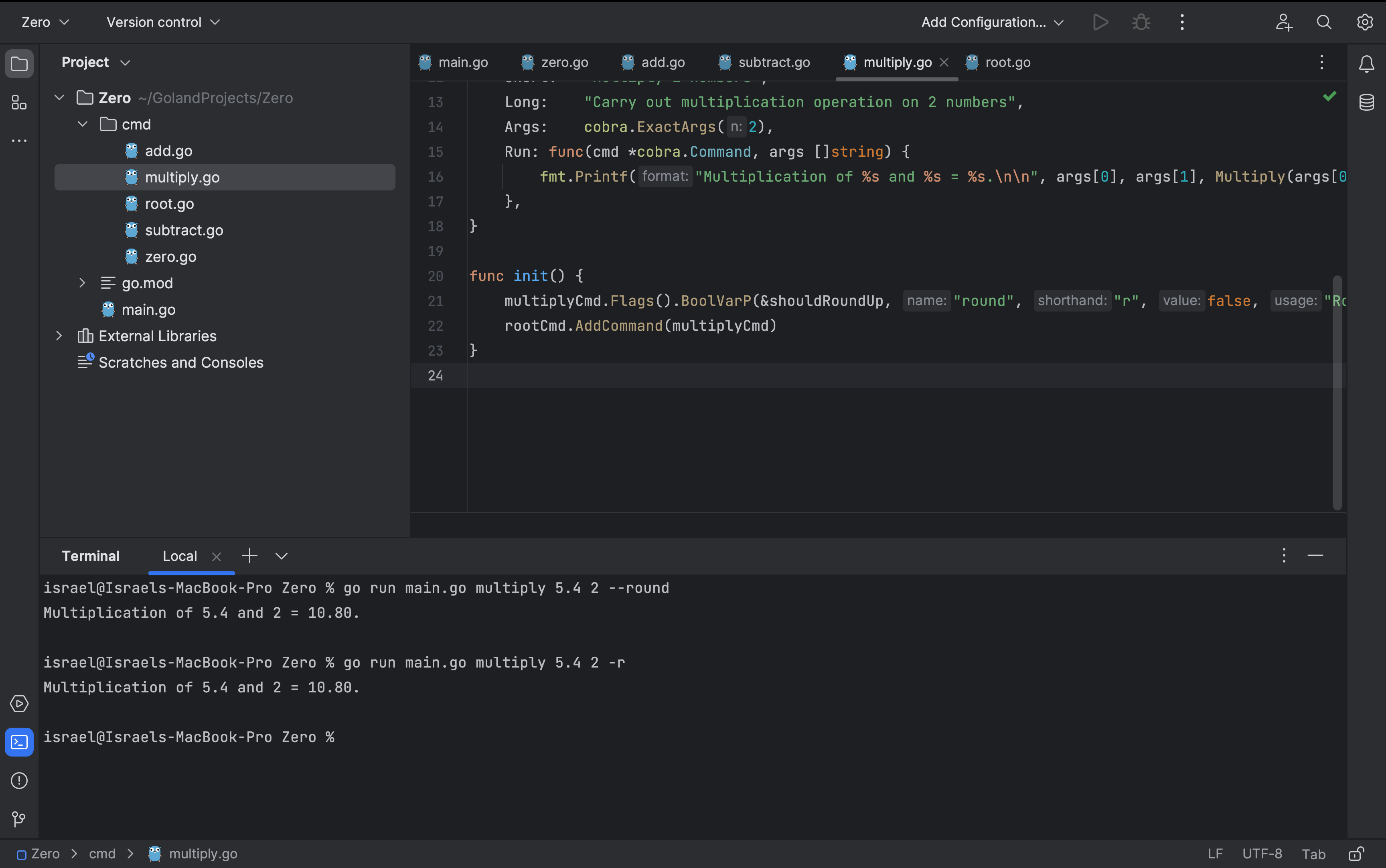 Multiplication terminal result