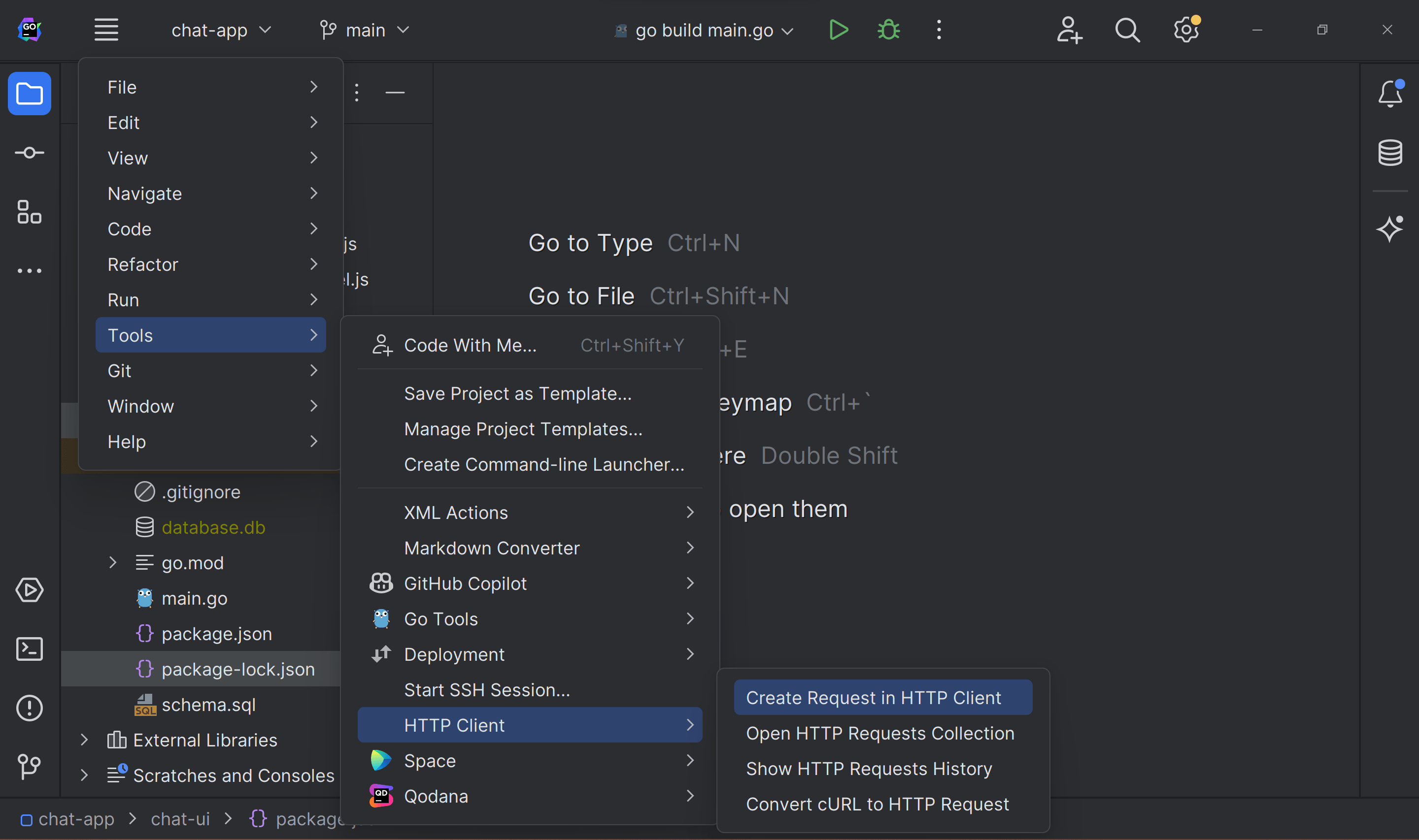 Create HTTP request in GoLand