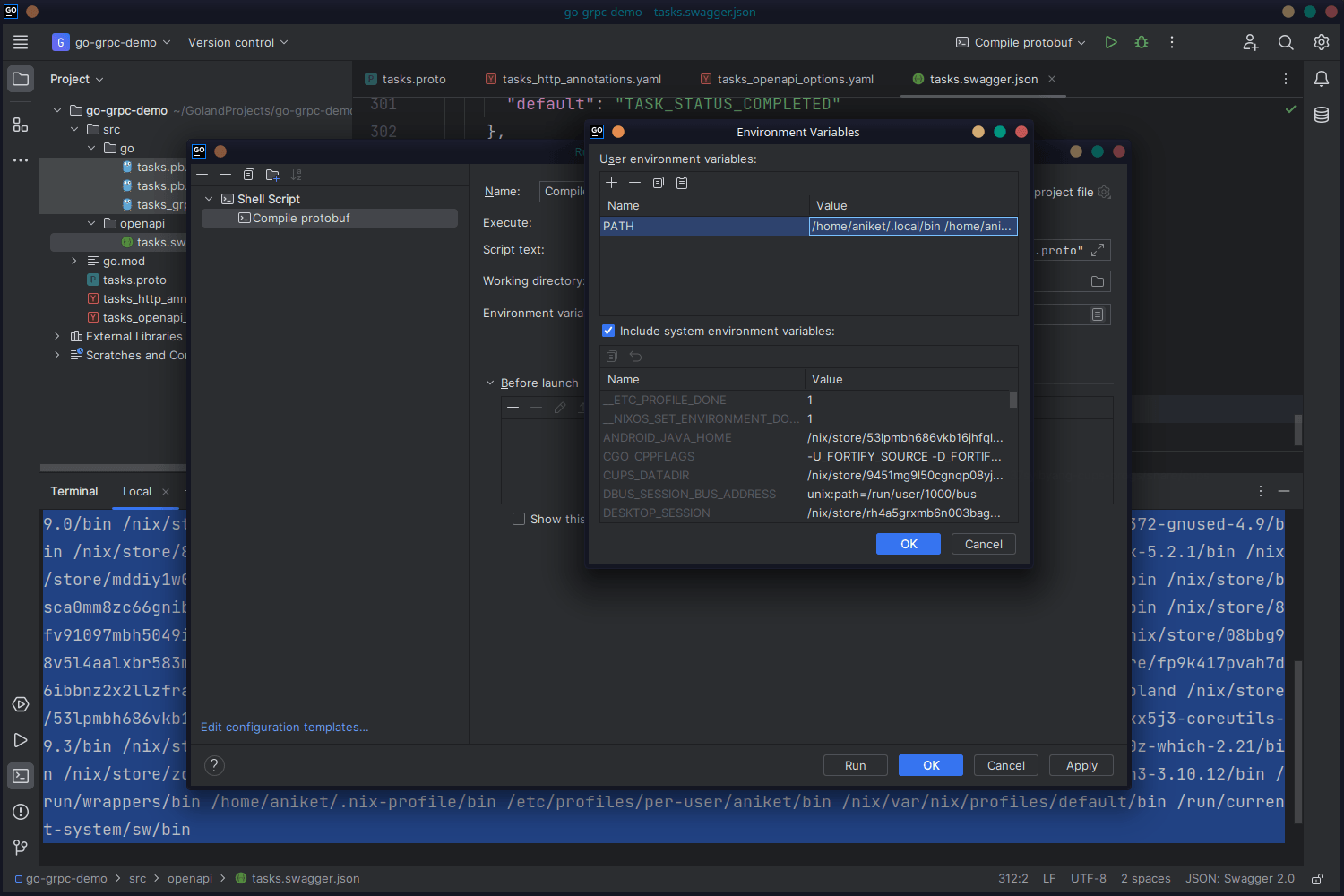 The PATH variable is added to the list of environment variables