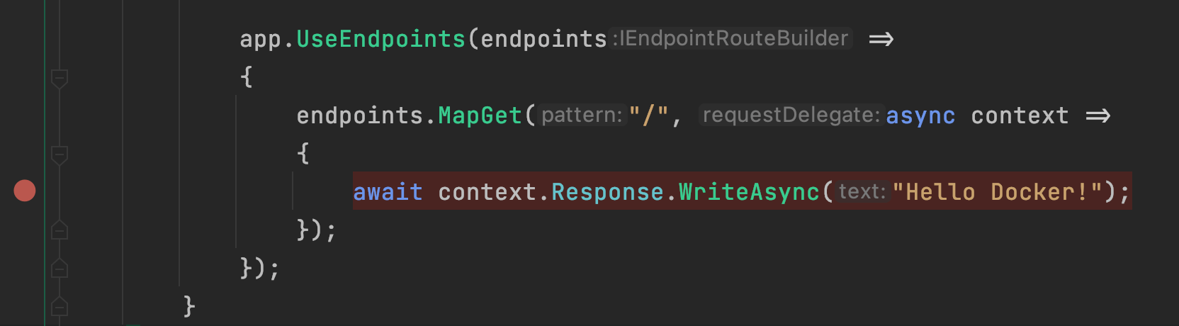 Adding a breakpoint to our asp.net core application