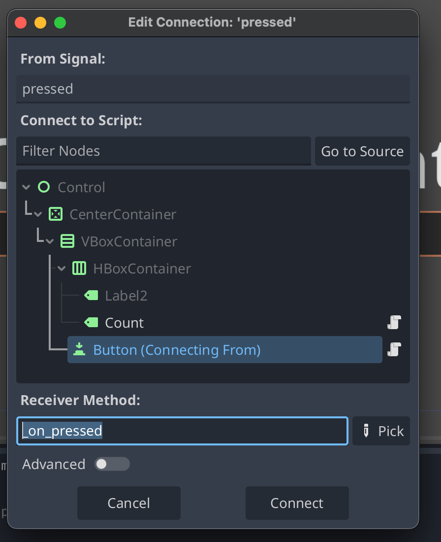 connecting a signal to a script in godot