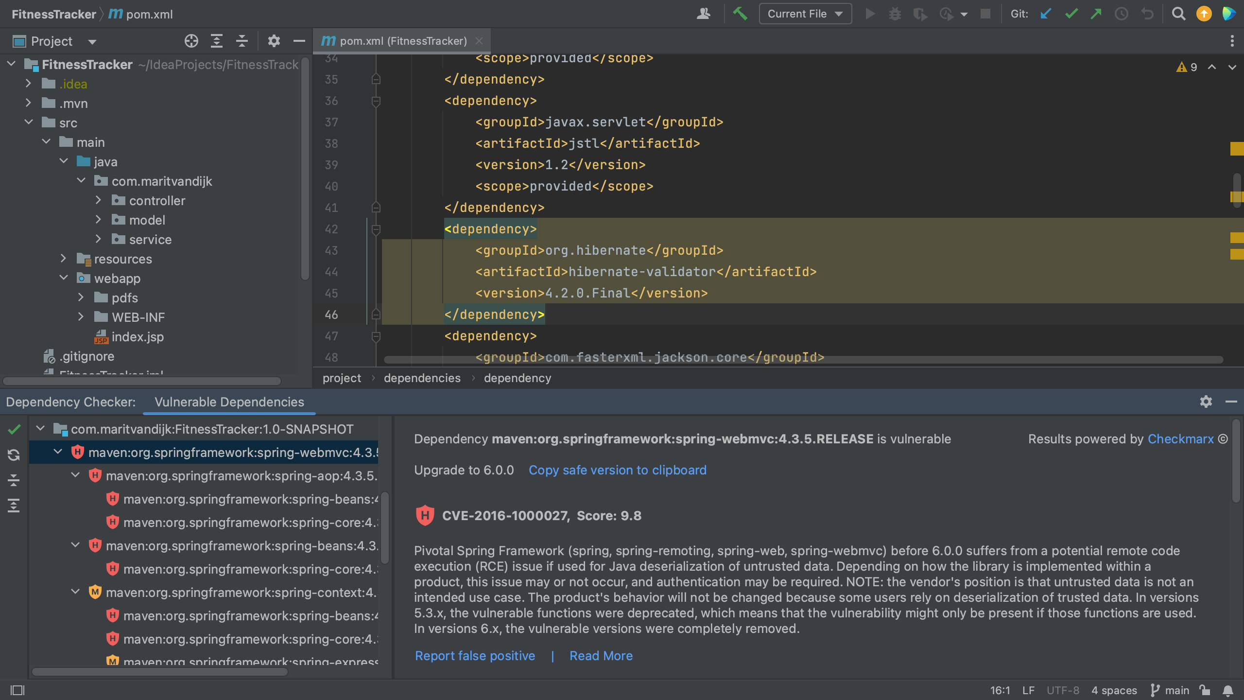 Vulnerable Dependencies tool window details