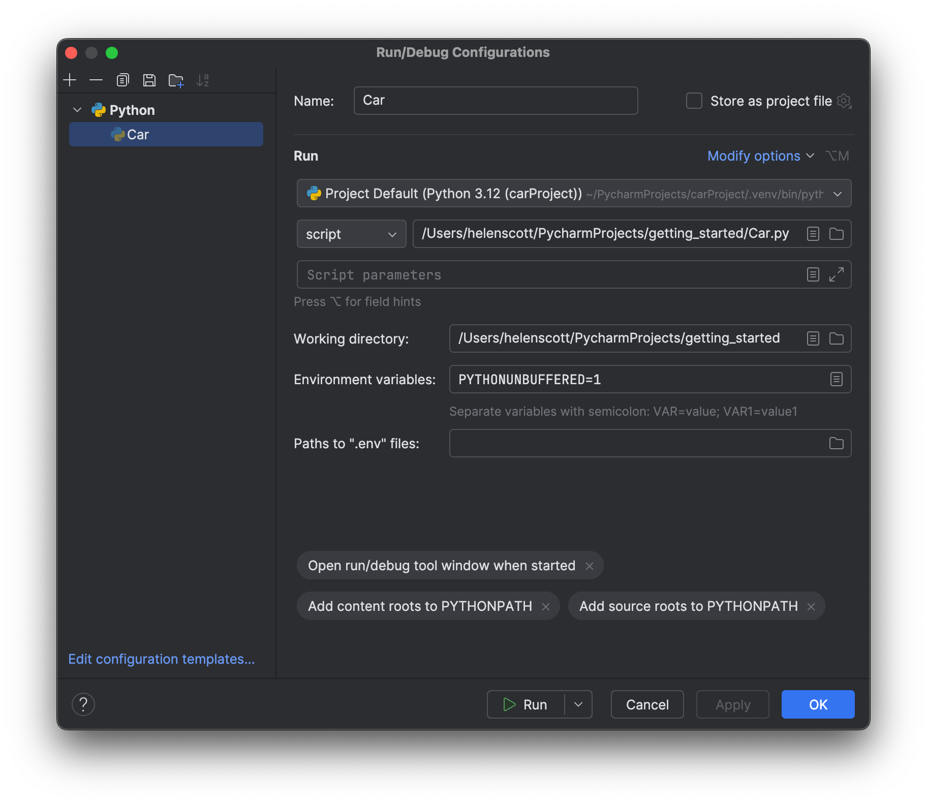 Editing Run Configurations