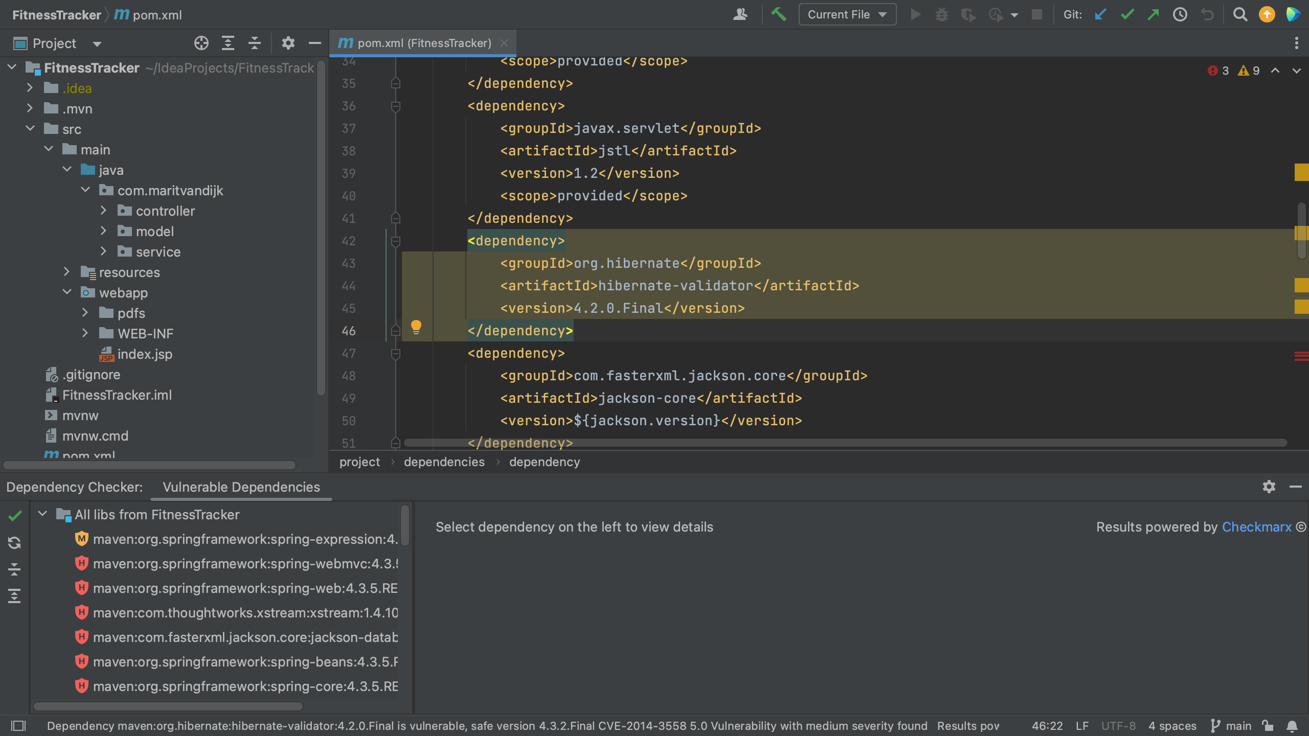 Vulnerable Dependencies tool window flat view