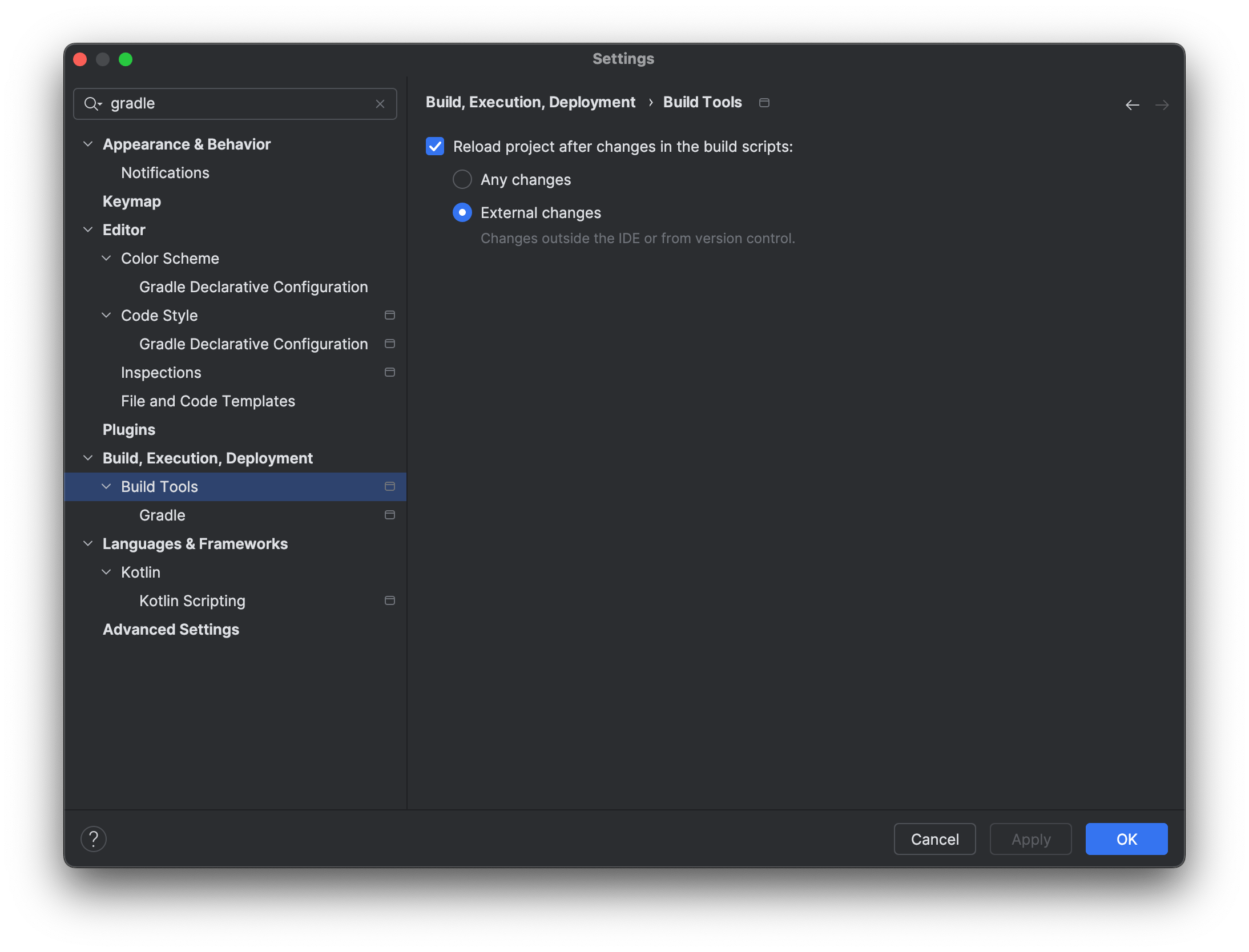 Gradle settings