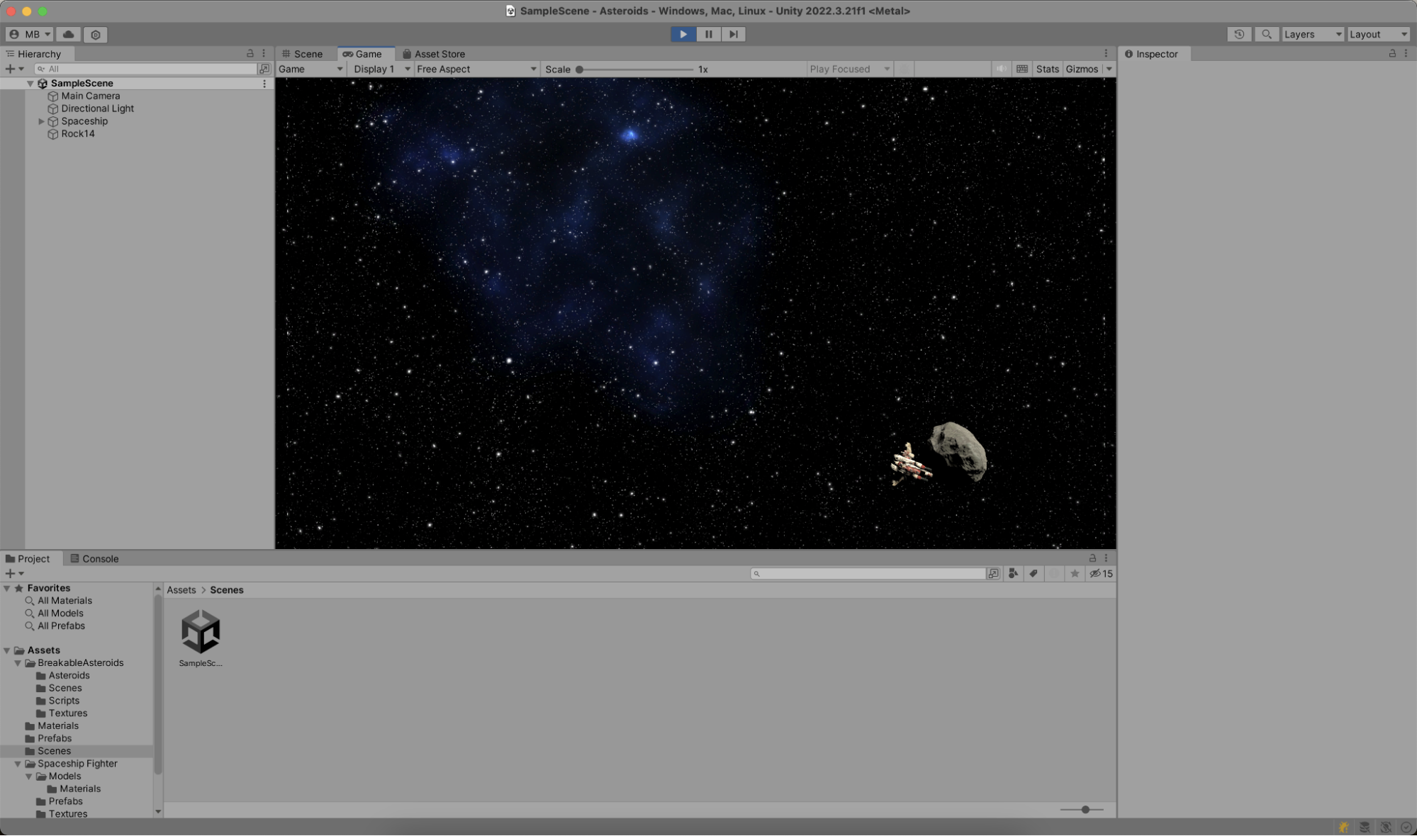 Asteroid floating around in Unity Editor Play mode