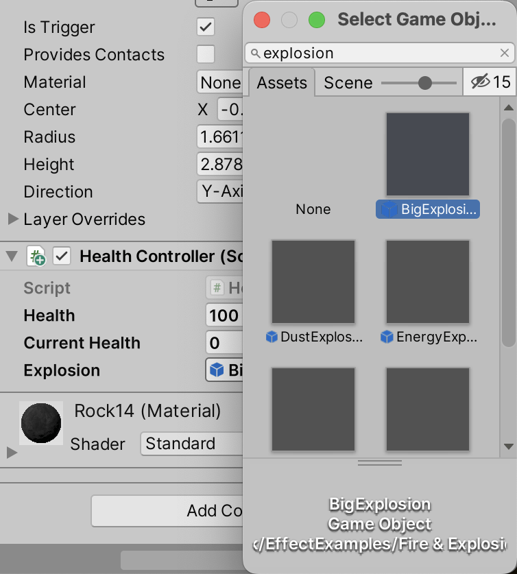 Set BigExplosion prefab for the AsteroidController explosion field