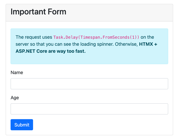 The basic view of the asp.net core form