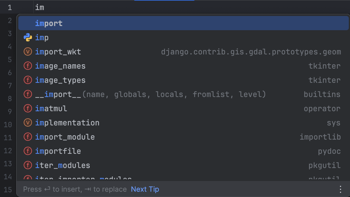 Import Basic Code Completion