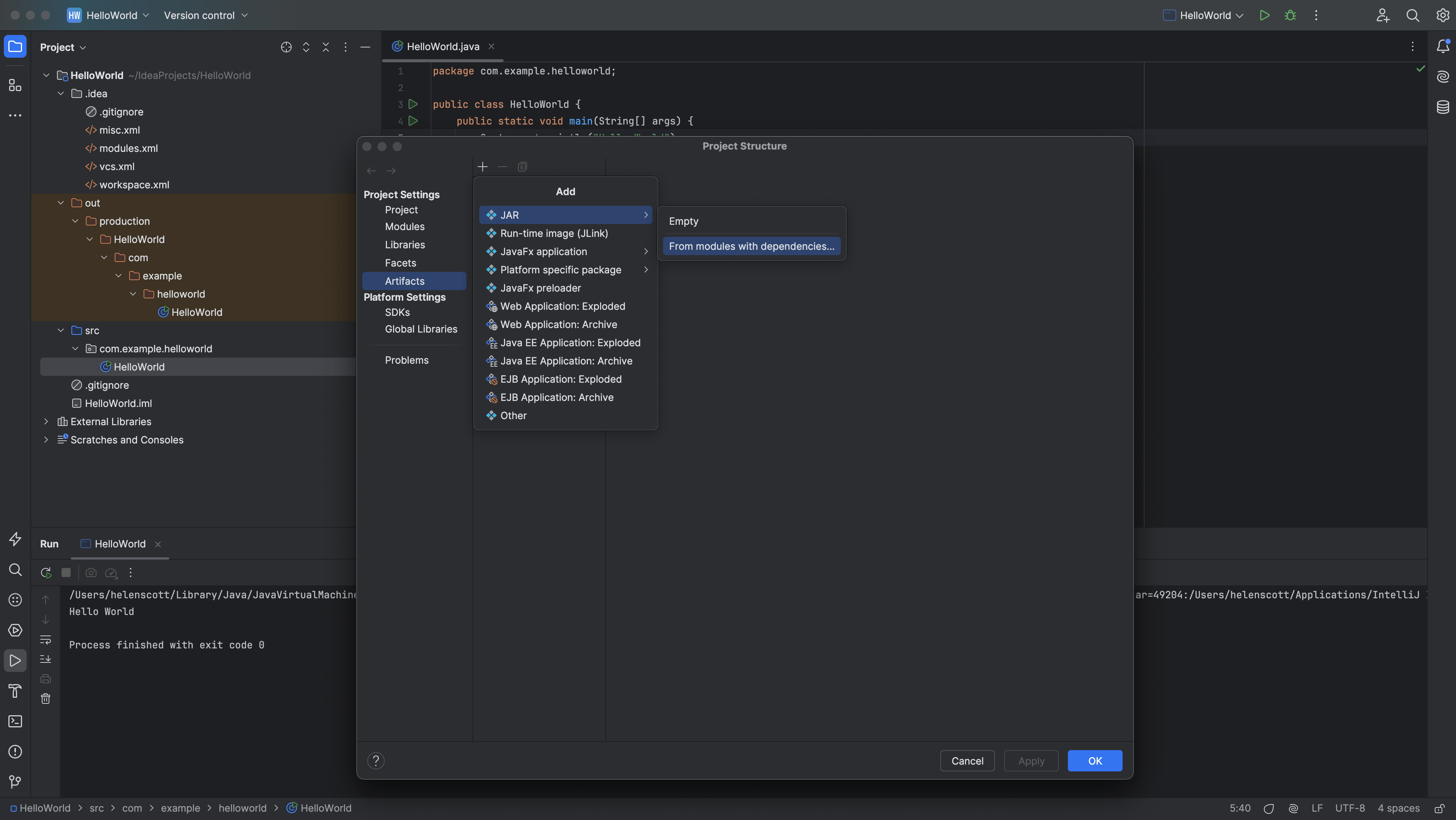 Selecting a JAR file to build