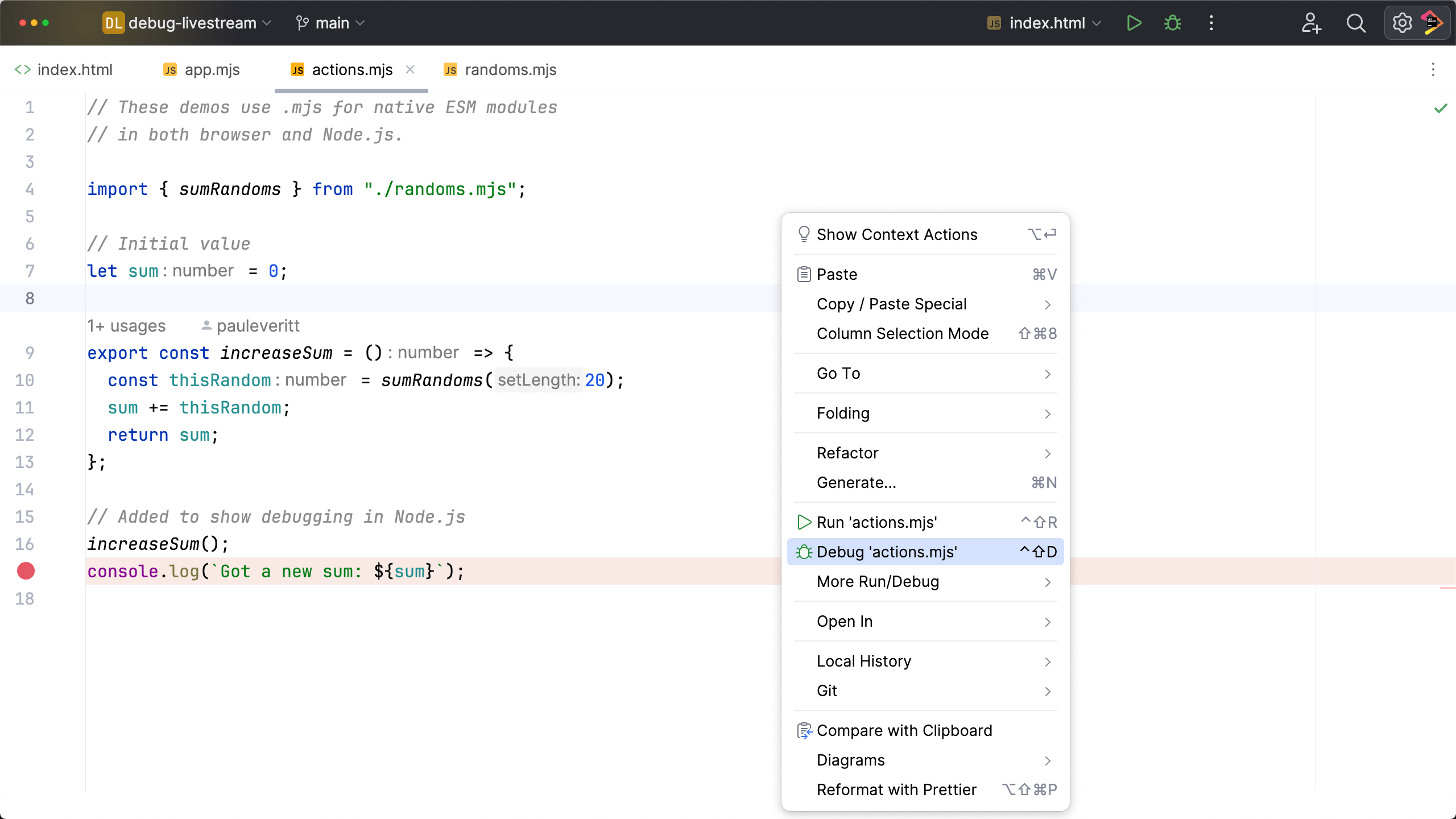 Launch Node Debug