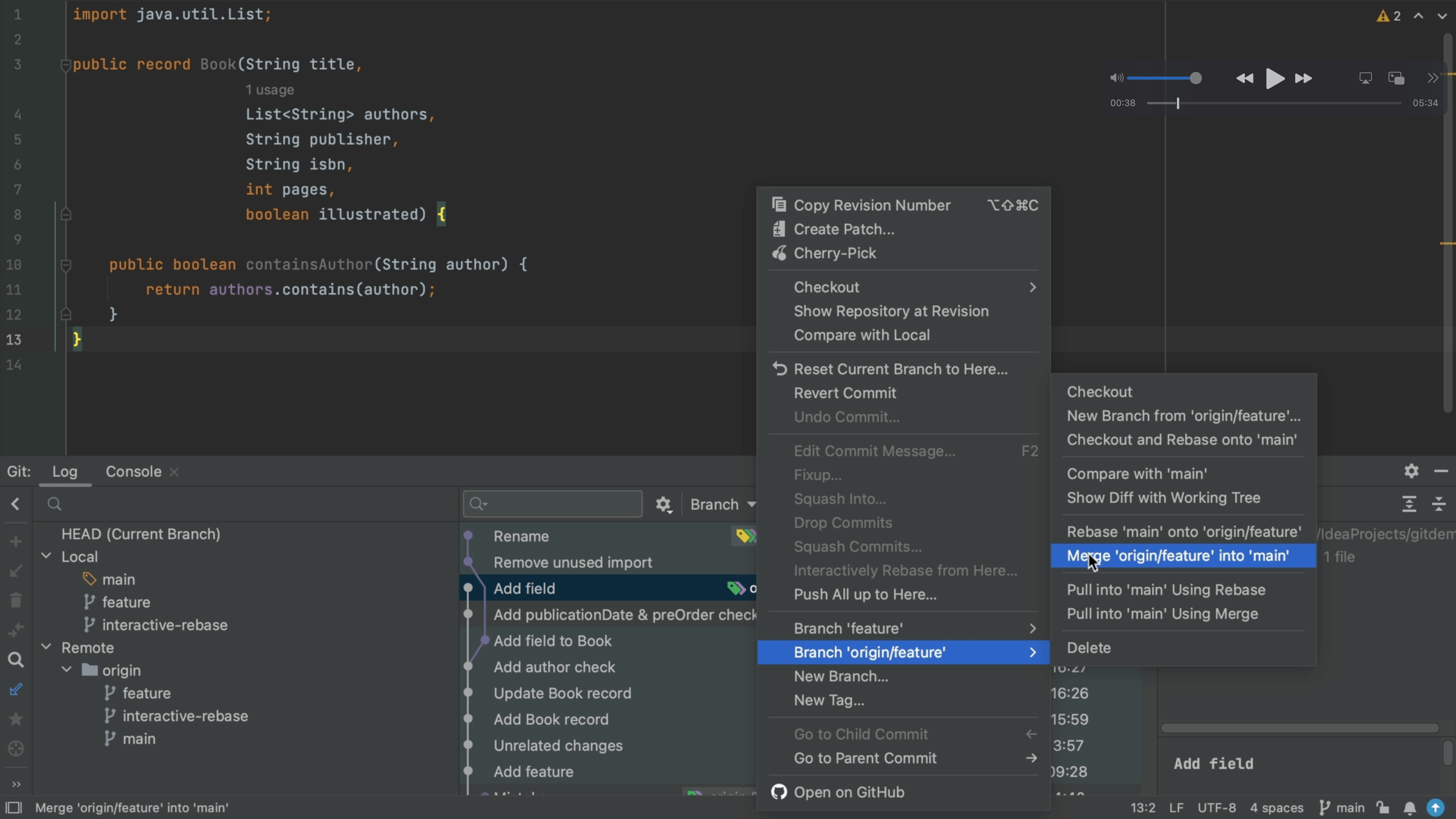 Merge feature branch into main IntelliJ IDEA popup