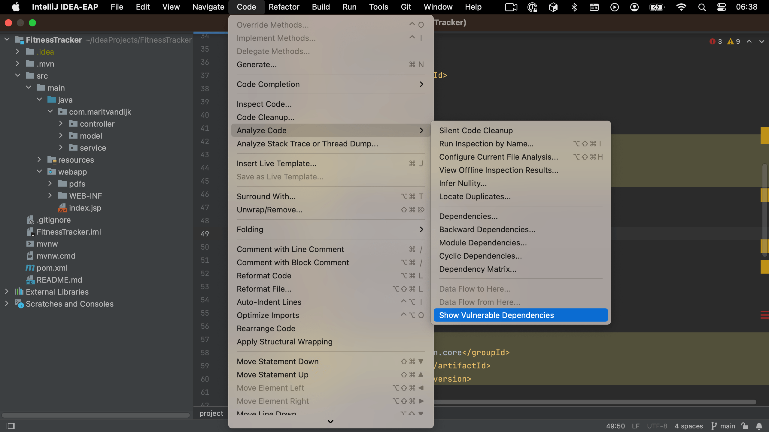 Open Vulnerable Dependencies tool window from menu