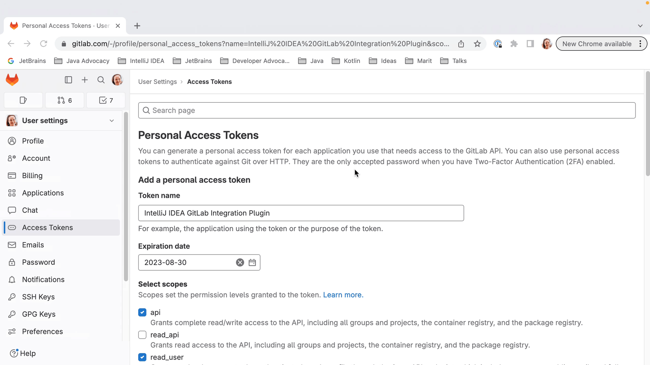 Create Personal Access Token