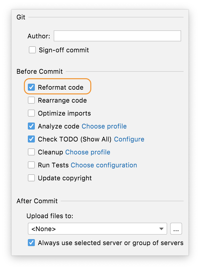 Reformat Code Checkbox Before Commit