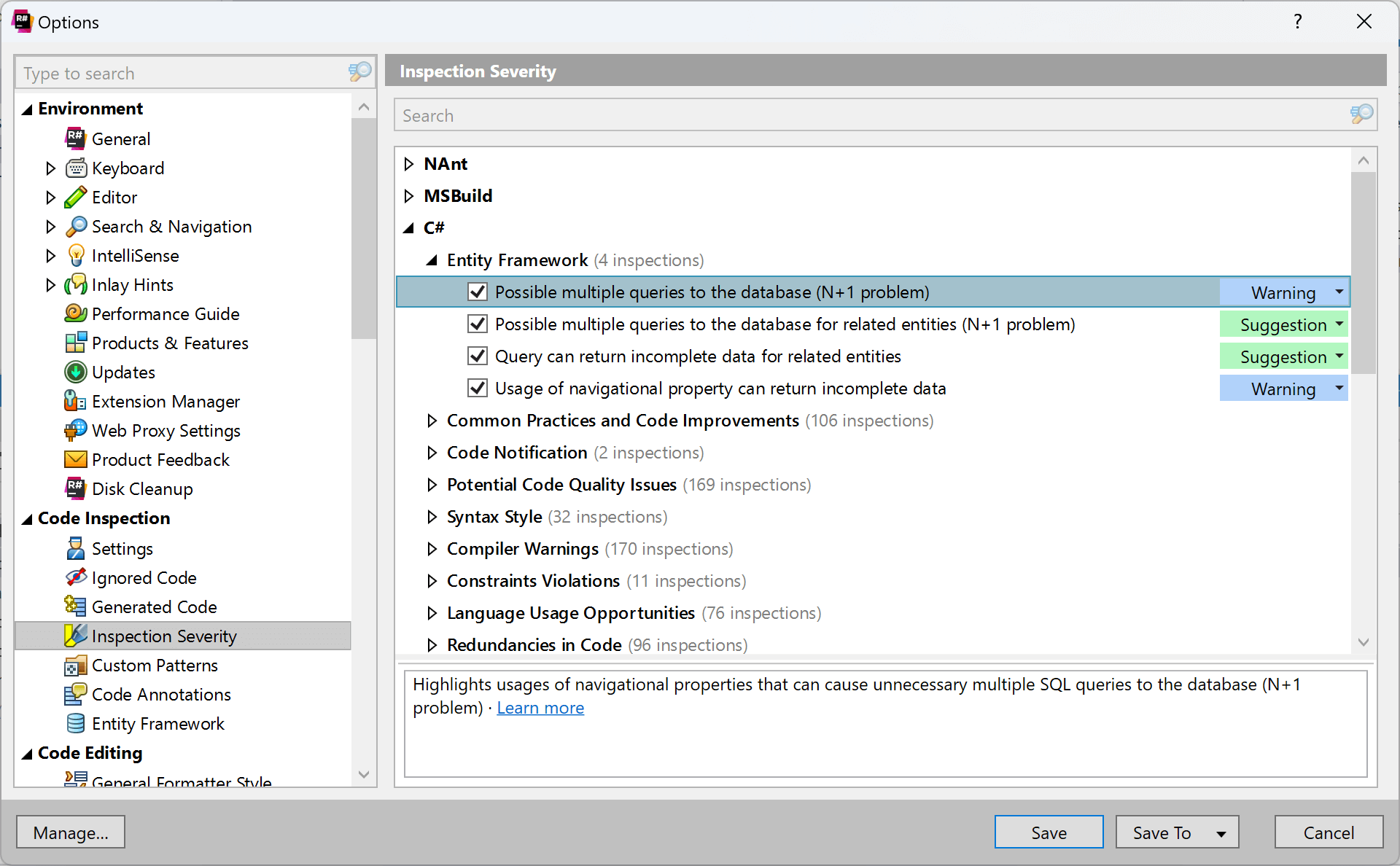 Inspection options (ReSharper)