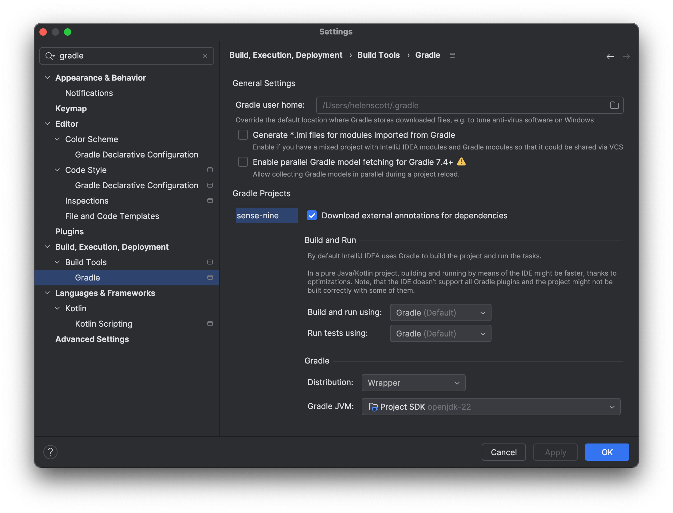 Settings/Preferences Gradle settings