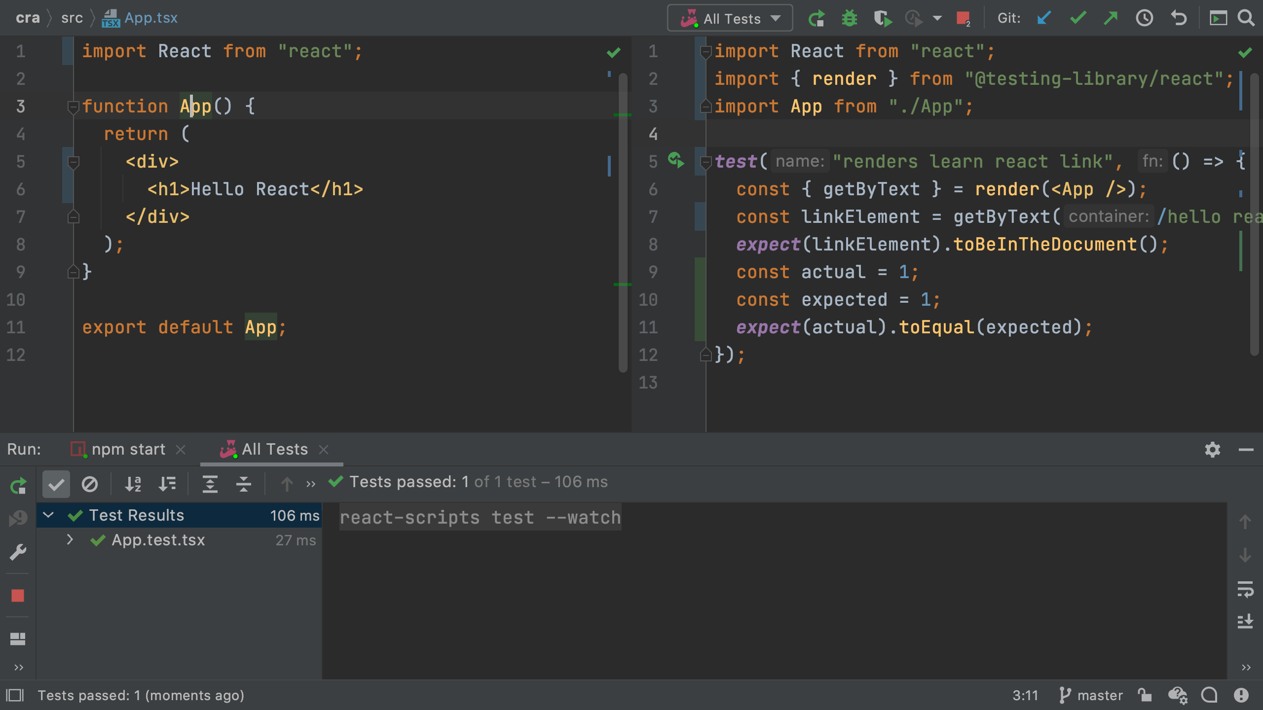 Component and Test side-by-side