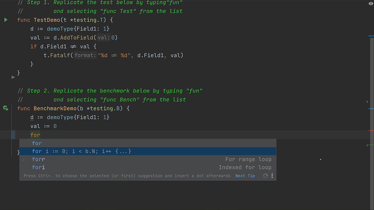 Live Template to create a for loop in benchmark functions