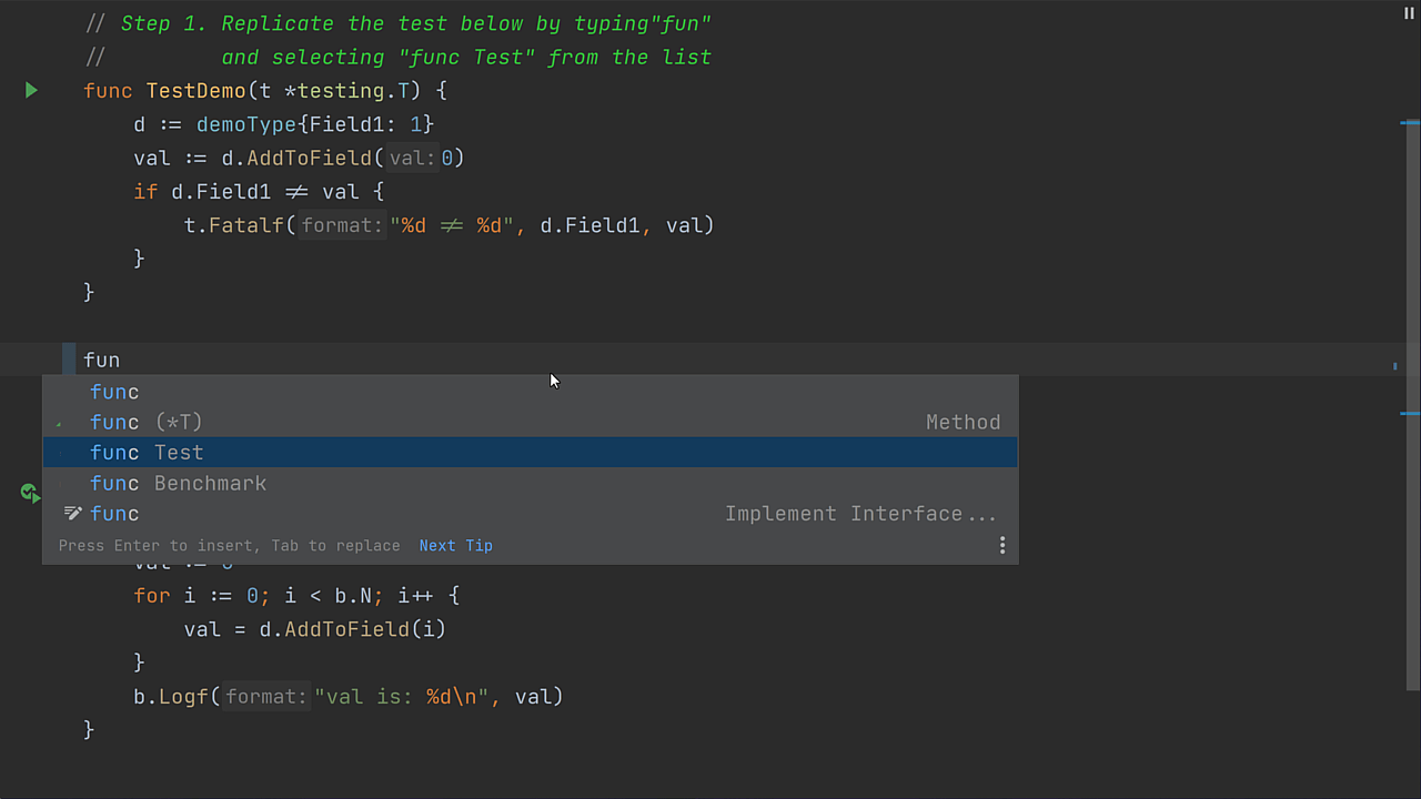 Live Template to create test function