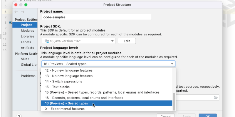 Turn on Preview Features to try new Java Features