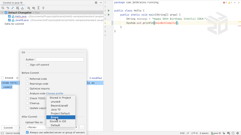 Use a lightweight inspection profile on commit