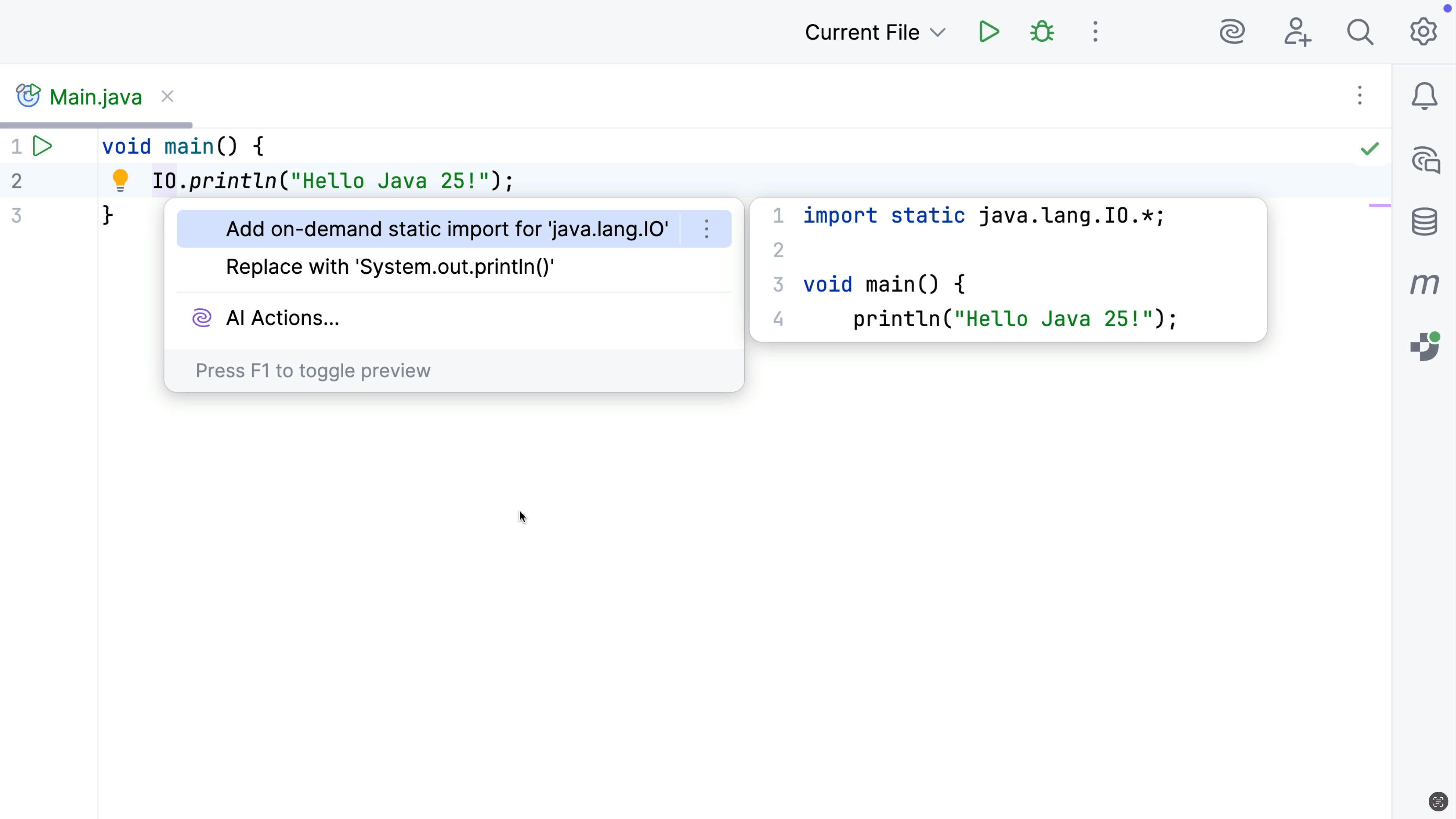 Add static import for simple IO