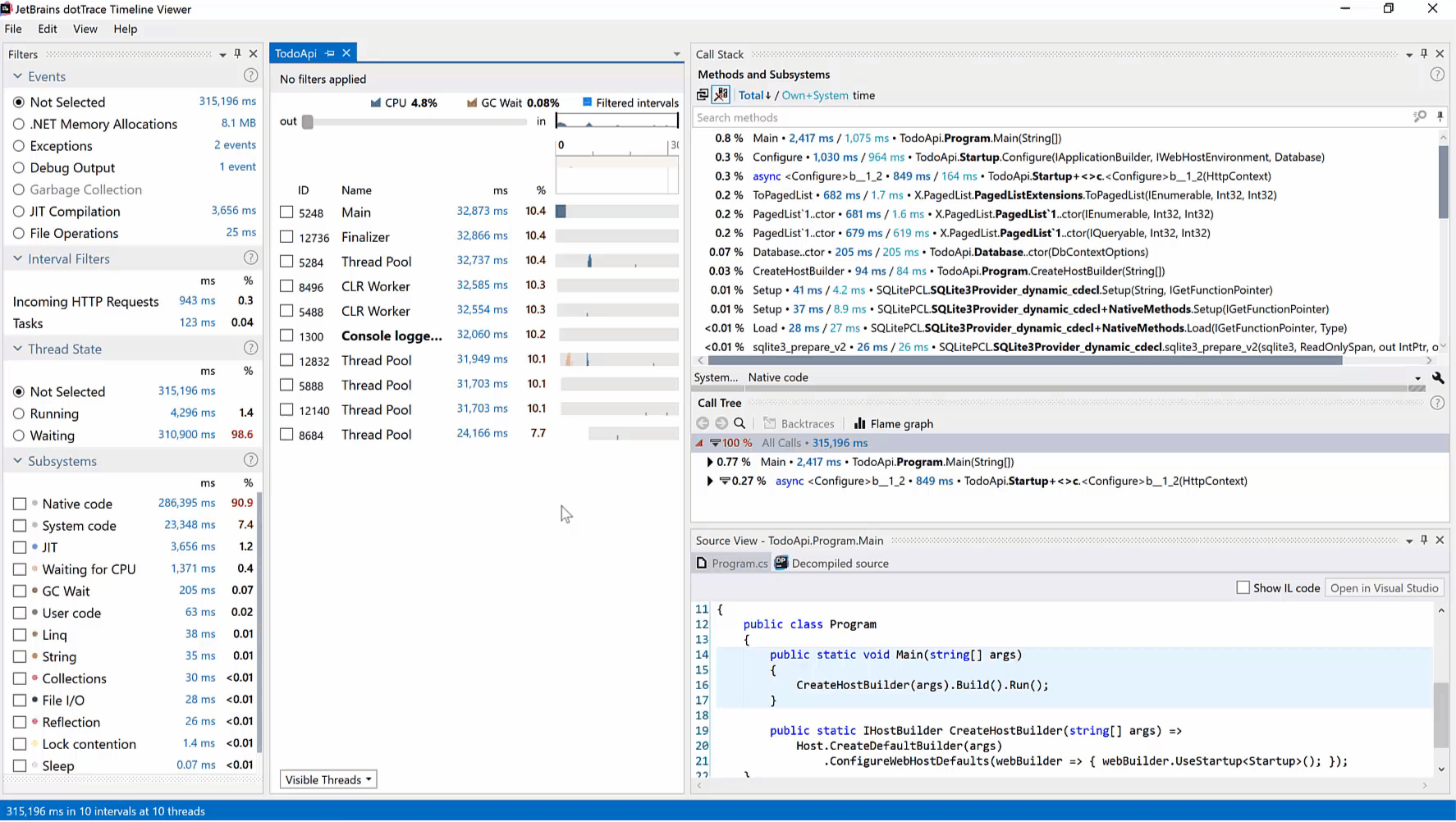 Profile an HTTP request