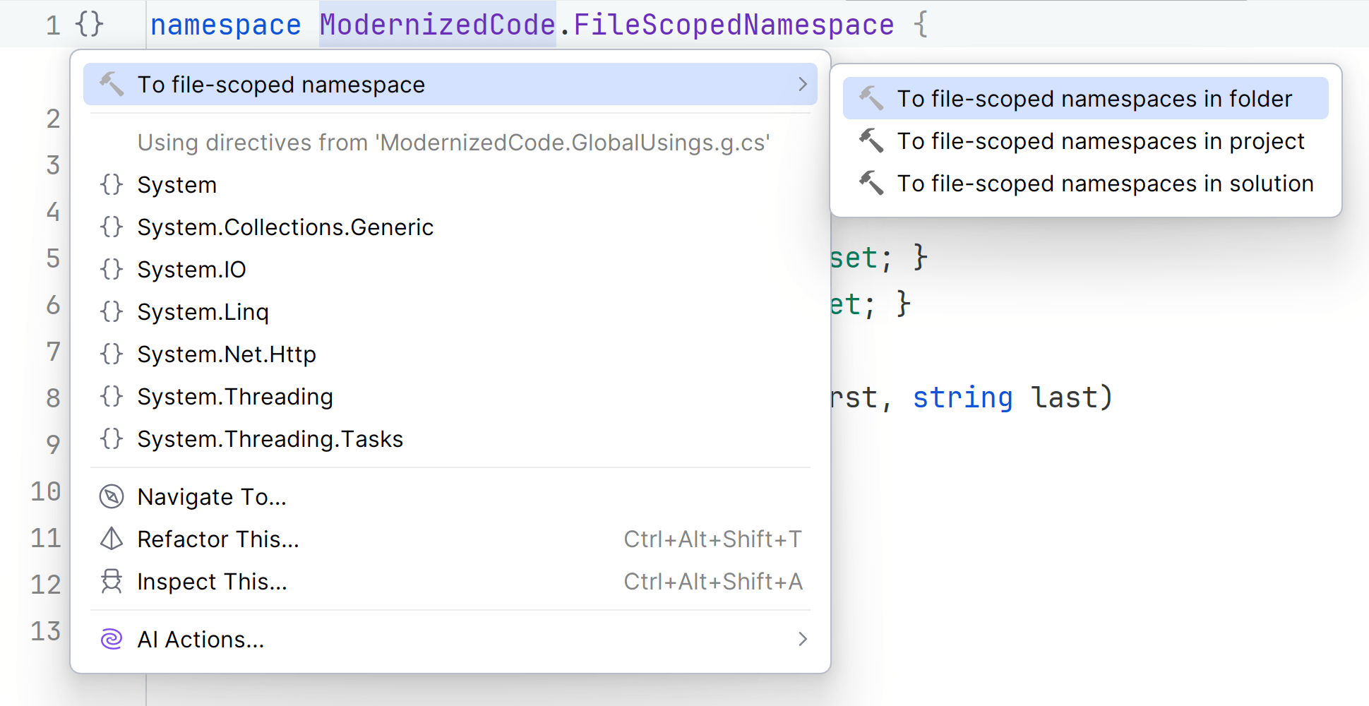 File-scoped namespaces and types