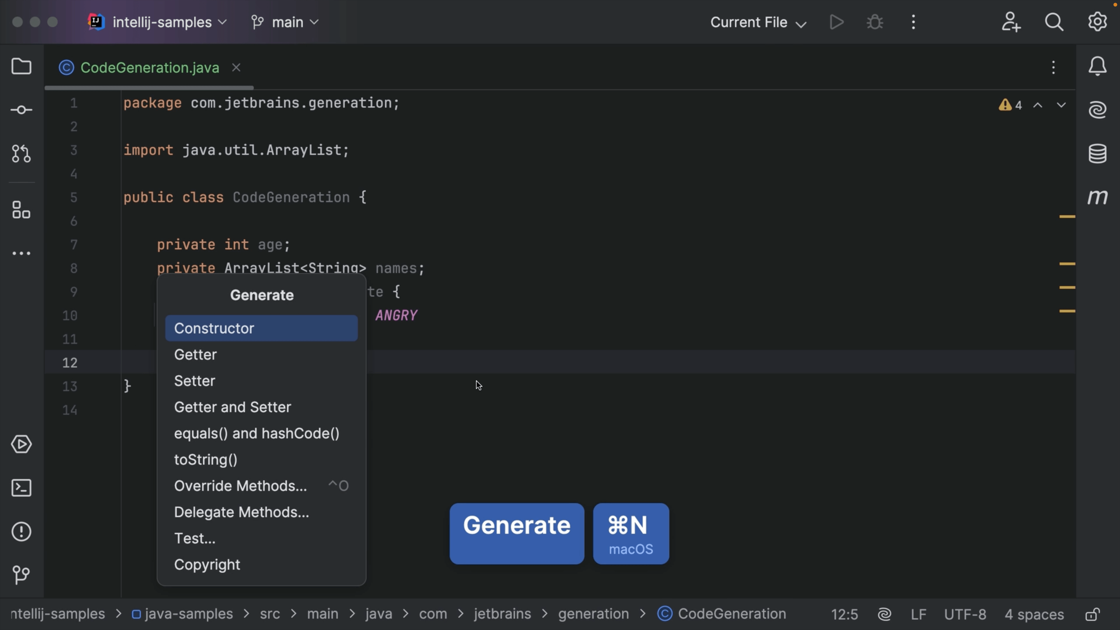 Generate constructors and accessor methods