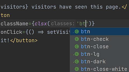 Code Completion for Classnames and More in React Code