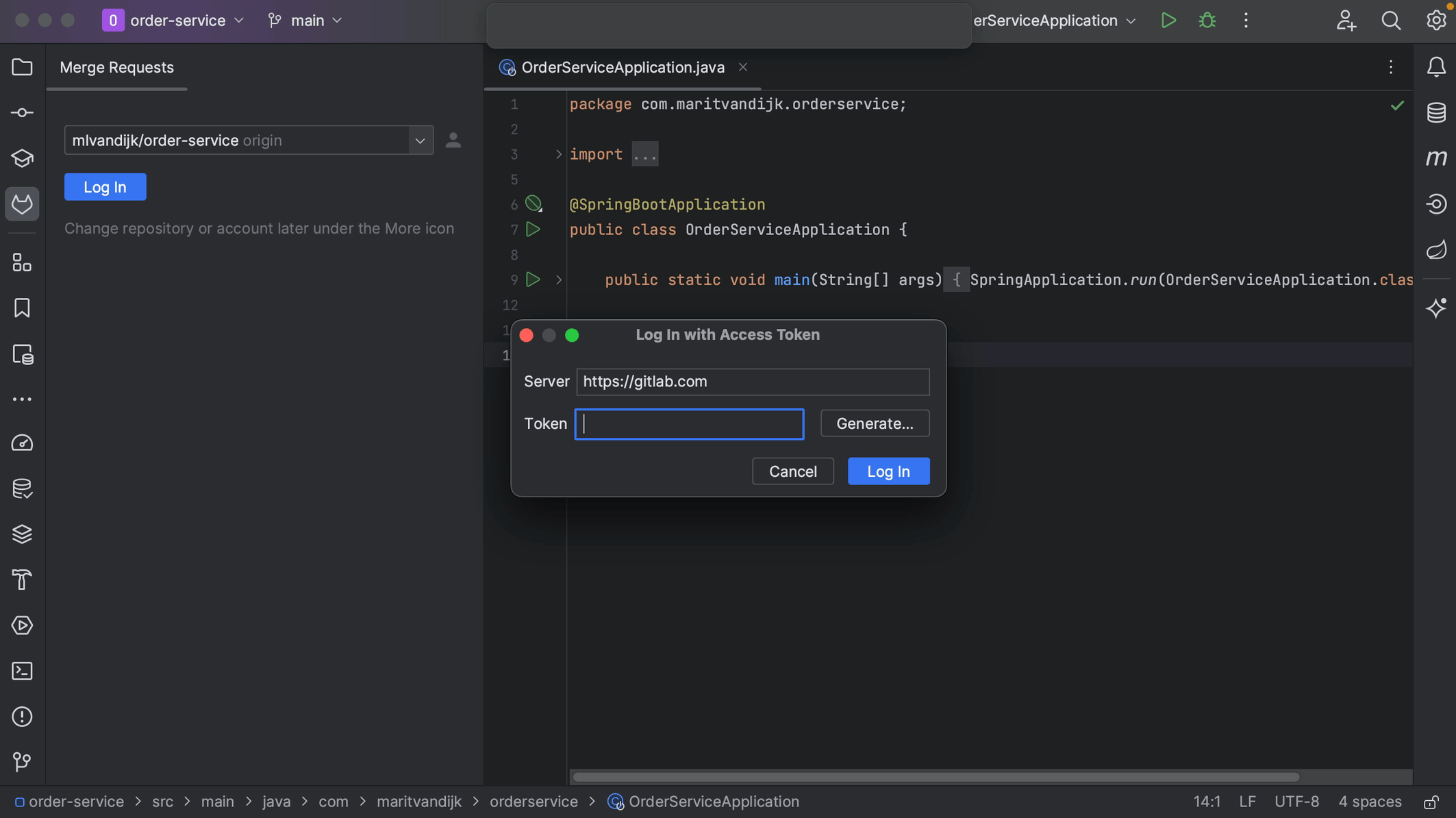 Paste the token into the Token field