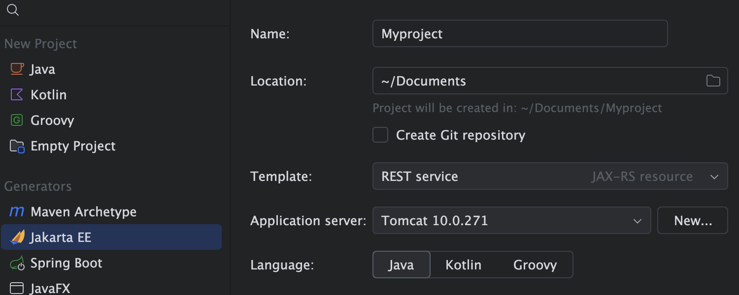 Java Enterprise project creation