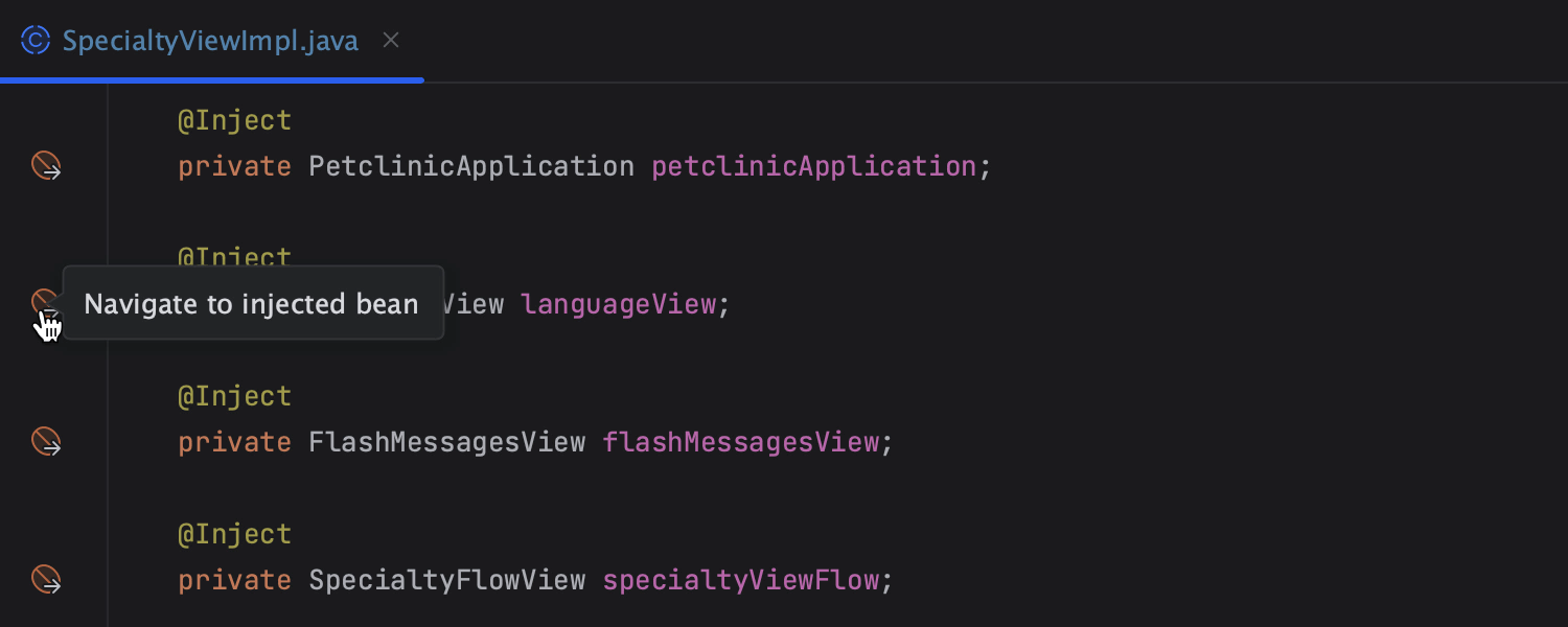 Injected beans navigation