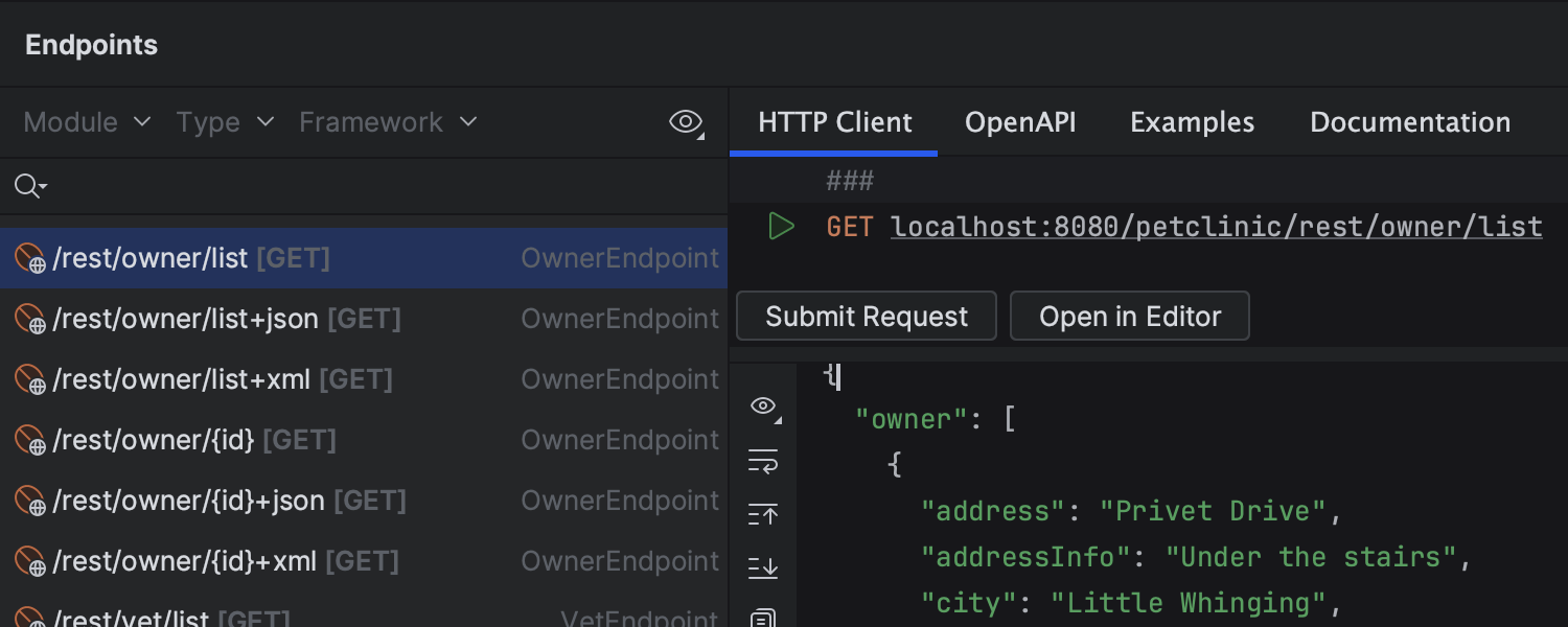 Окно Endpoints