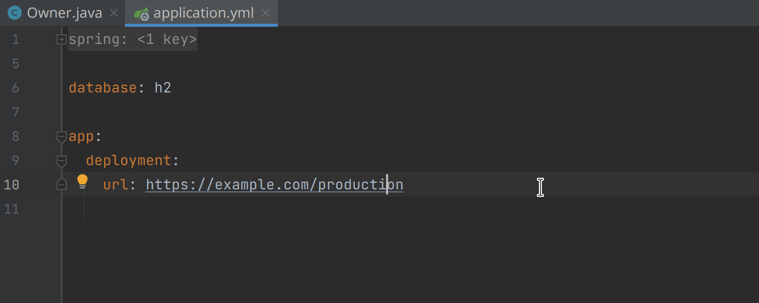 JSON、YAML、および .properties 文字列値のクリック可能な URL