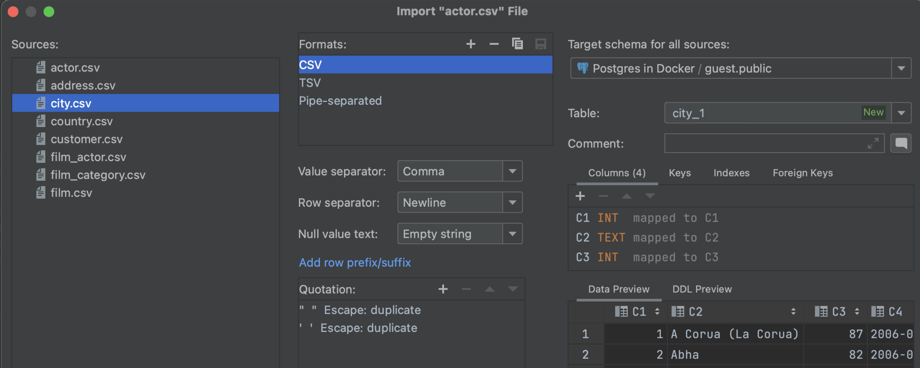 Импорт нескольких CSV-файлов