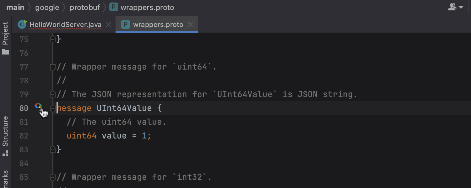 Navegação aprimorada entre fontes Protobuf e Java