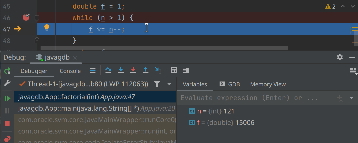 Java용 GraalVM 네이티브 디버거 실험적 지원