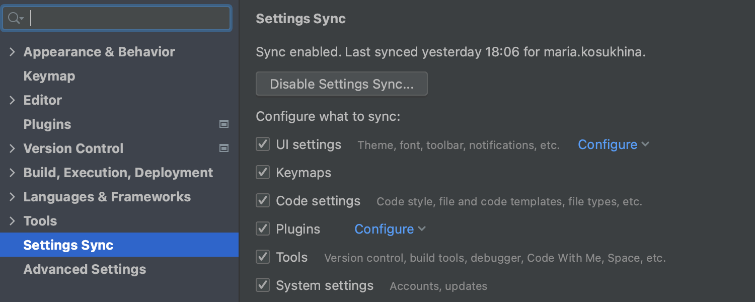 Nova solução Settings Sync 